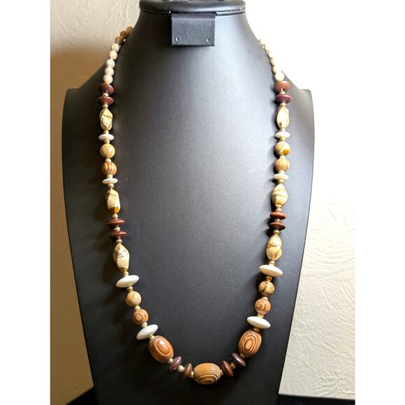 Vintage Wood Jasper Stone Bead 28" Necklace W/ Slide in Clasp. - Picture 1 of 10